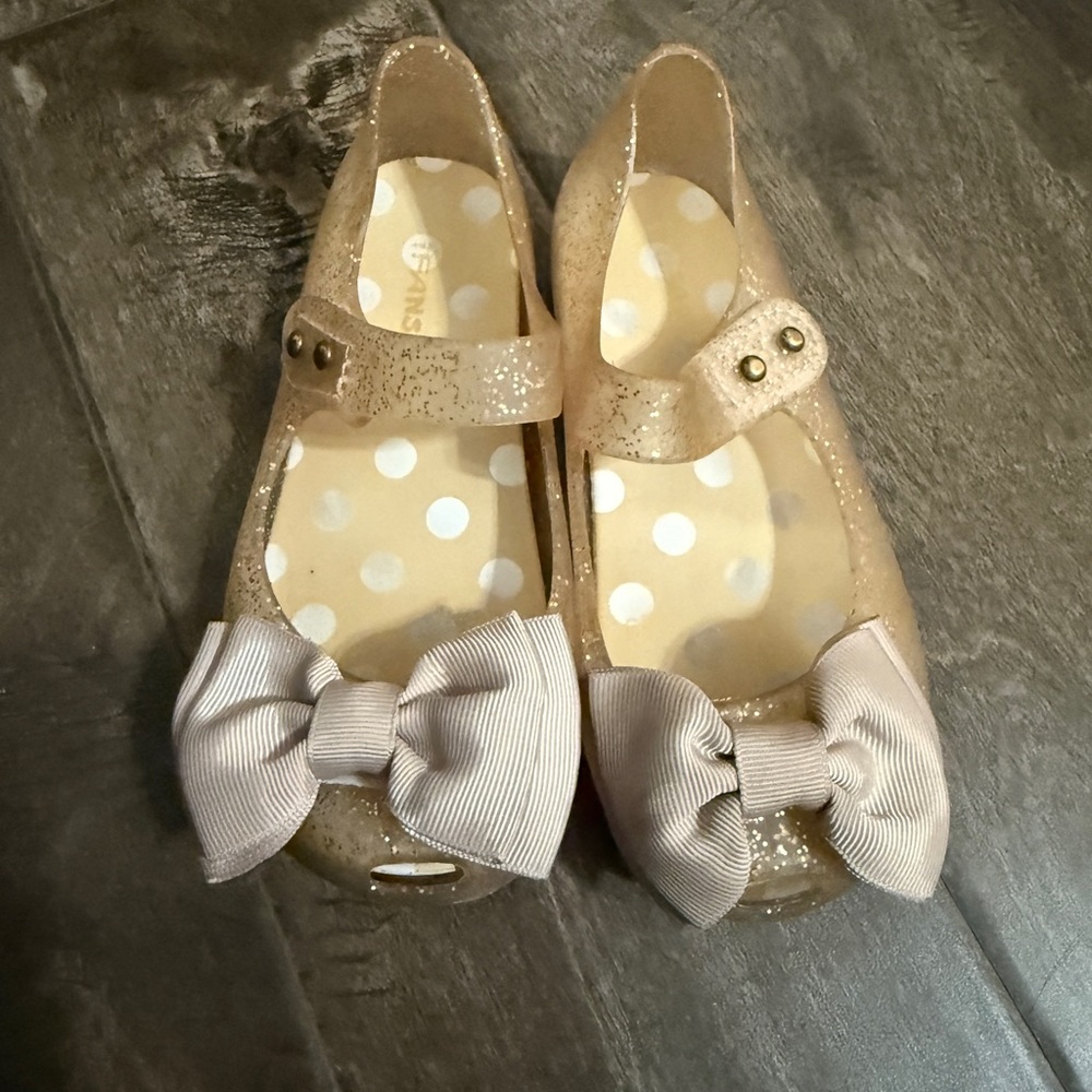 Gold Glitter Bow Jelly Maryjane Shoes